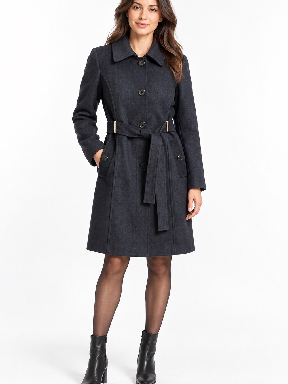 Calvin Klein Black Wool Blend Belted Coat, Women’s Small
